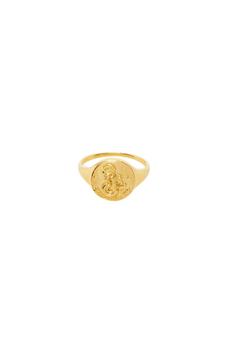 front-image-of-spell-s-capricorn-stargazer-zodiac-ring-the-hand-crafted-ring-comes-in-22k-gold-vermeil-and-features-an-embossed-artwork-of-the-zodiac-sign